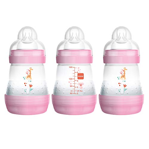 MAM Baby Bottles for Breastfed Babies, MAM Bottles Anti Colic, Girl, 5 Ounces, 3-Count