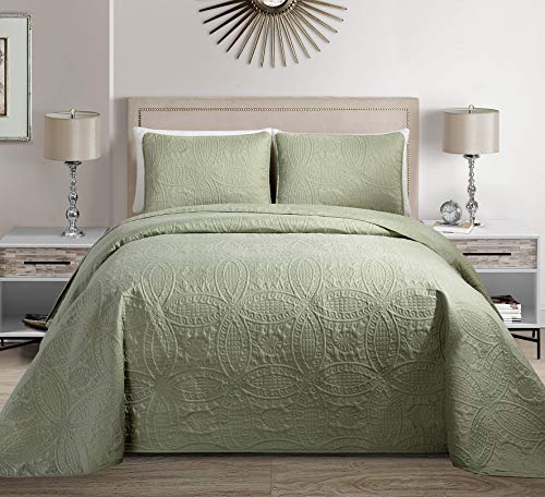 Book Cover MK Home Mk Collection Solid Embossed Bedspread Bed Cover Over Size (Light Green, King/California King)