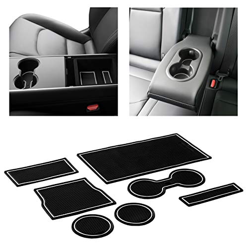 CupHolderHero fits Tesla Model 3 Accessories 2017-2019 Interior Anti Dust Cup Holder Inserts, Center Console Liner Mats, 7-pc Set (White Trim)