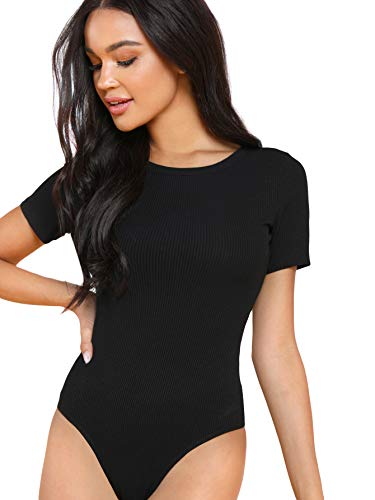 Verdusa Women's Round Neck Short Sleeve Plain Bodysuit