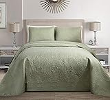 MK Home Mk Collection Solid Embossed Bedspread Bed Cover Over Size (Light Green, King/California King)