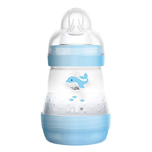 MAM Easy Start Anti-Colic Bottle 5 oz (1-Count), Baby Essentials, Slow Flow Bottles with Silicone Nipple, Baby Bottles for Baby Boy, Blue