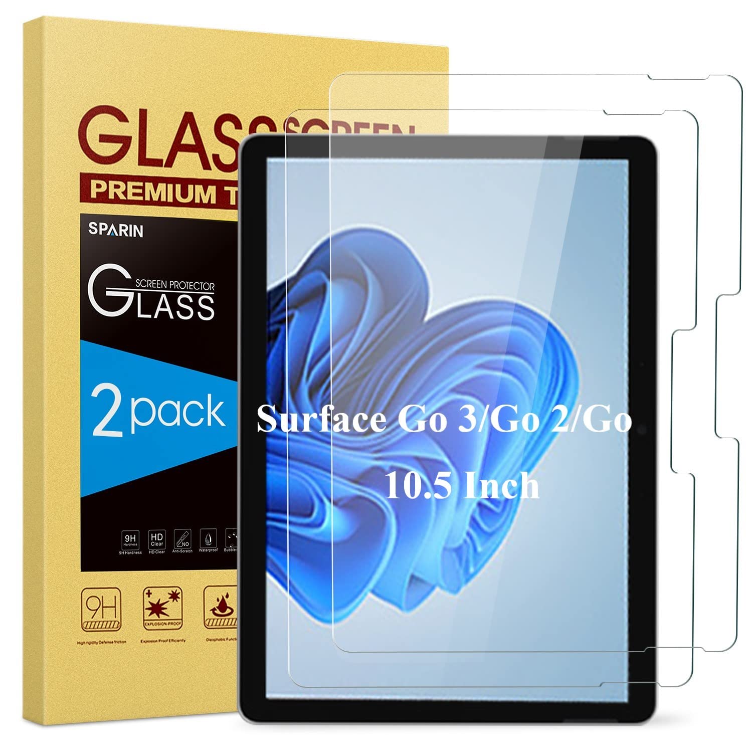 Book Cover SPARIN [2 Pack] Screen Protector Compatible with Microsoft Surface Go 3 / Surface Go 2 / Surface Go (2021/2020) 10.5 Inch, Tempered Glass, High Responsive