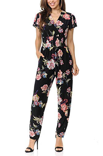 AulinÃ© Collection Womens Short Cap Sleeve V-Neck Long Pants Romper Jumpsuit