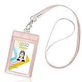 Arae Card Holder Vertical PU Leather Badge Holder with 1 Clear ID Card Window 1 Card Slot and 1 Neck Lanyard for Office/School ID Credit Card Driver License - Rose Gold