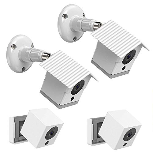 Book Cover HOLACA Weatherproof Outdoor Wall Mount Bracket + Quick Indoor Mount for Wyze Cam 1080p HD Camera, Weather Proof 360 Degree Protective Adjustable Mounting Bracket Kit(White 2 Pack)
