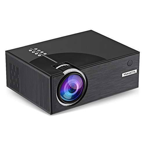PRAVETTE Mini LED Projector, 480p 120 Inch Display Supported, Ultra Quiet Long Lasting 50,000 Hour Operating Life, Multiple Mounting Points, Compatible with HDMI, VGA, USB, SD card for Gaming, Movies