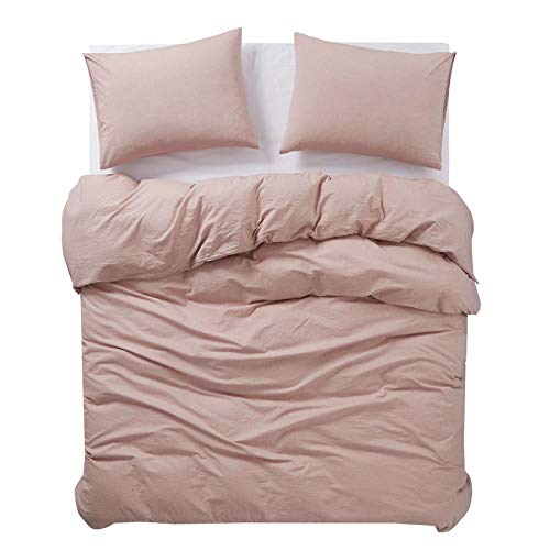 Book Cover Wake In Cloud - Washed Cotton Duvet Cover Set, Yarn Dyed Plain Solid Color, Comfortable Bedding with Zipper Closure and Corner Ties (3pcs, Dusty Pink, Twin Size)