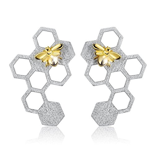 Lotus Fun Gifts for Christmas S925 Sterling Silver Stud Earrings Honeycomb Home Guard Dangle Earring Stud for Women and Girls, Handmade Unique Jewelry Gift