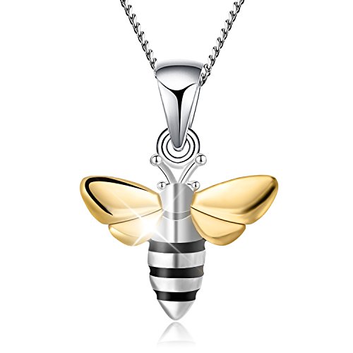 Lotus Fun Gifts for Christmas S925 Sterling Silver Necklace Pendant Lovely Honeybee Pendant with Necklaces Link Chain length 17inches, Handmade Unique Jewelry Gift for Women and Girls