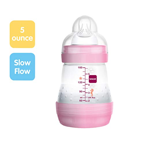 MAM Easy Start Anti-Colic Baby Bottle, 5oz (1 Count), Slow Flow Nipple, Baby Girl