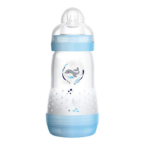 MAM Easy Start Anti-Colic Bottle 9 oz (1-Count), Baby Essentials, Medium Flow Bottles with Silicone Nipple, Baby Bottles for Baby Boy, Blue