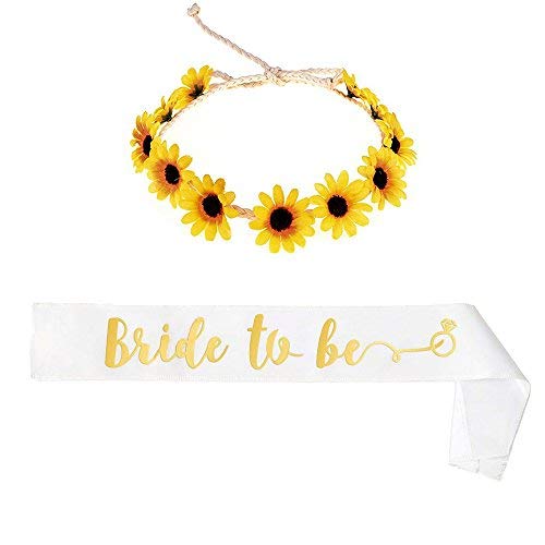 Bachelorette Party Decoration, Bride to Be Sash, Handmade Adjustable Flower Wreath, Bright and Loyal Sunflower Crown,Engagement Wedding Festival Party Decoration