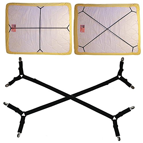 Sheet Straps Bed Sheet Holder Straps Fitted Sheet Straps Suspenders Adjustable Crisscross Band Grippers Adjustable Mattress Pad Duvet Cover Sheet Corner Holder Elastic Fasteners Clips Clipper