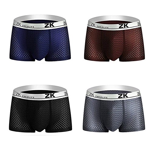 Colleer Boxer Shorts 4Pack, Breathable Boxers for Men Soft Ice Silk Men's Trunk Underwear Set (4 Pack 2, XL)