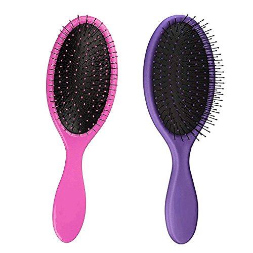 bC BimeTALliC CAble Detangler Brush for Wet & Dry Hair Rubberized Grip Soft Bristles Ideal, 2 Pieces, Purple/Pink