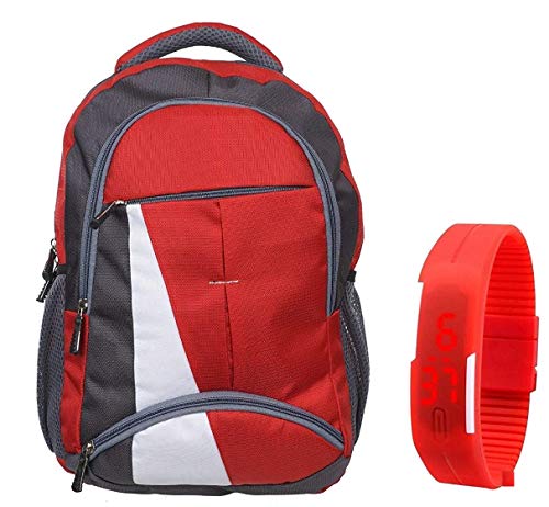 BLUTECH Canvas Red Waterproof,Laptop College School Bag for Boys with Combo of Watch