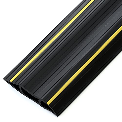 Floor Cable Cover, 6.5 Ft Floor Cord Protector 3 Channels Contains Cords, Cables and Wires, Perfect for Office, Home, Workshop, Warehouse, Concert, or Other Outdoor Surroundings ( Black )