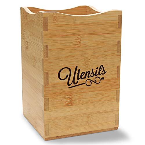 Extra Large Adjustable Utensil Holder Caddy Box - Bamboo 5.25x5.25x8in by Cookbook People