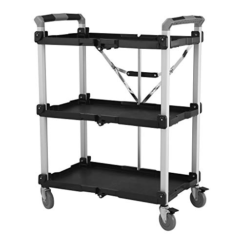 Book Cover Olympia Tools 85-188 Pack-N-Roll Folding Collapsible Service Cart, Black, 100 Lb. Load Capacity per Shelf