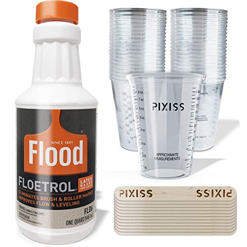 Book Cover Floetrol Pouring Medium for Acrylic Paint Quart | Flood Flotrol Additive | 20x 10-Ounce Disposable Mixing Cups for Paint, Stain, Epoxy, Resin | 20x Pixiss Wood Mixing Sticks