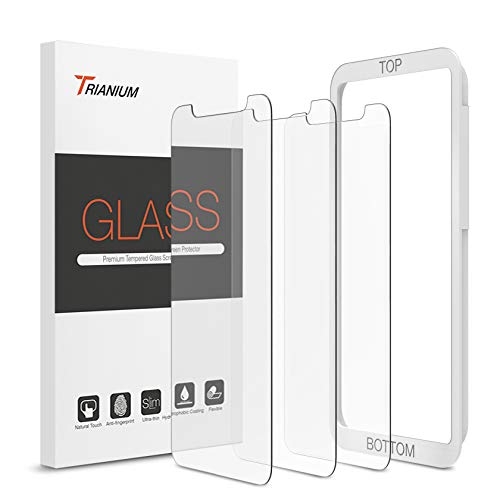 Book Cover Trianium (3 Packs) Compatible with Apple iPhone 11 Screen Protector, iPhone XR Screen Protector, Premium HD Clarity 0.25mm Tempered Glass Film For iPhone 11 / XR w/Installation Alignment Case (3-Pack)