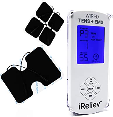 Book Cover TENS Unit + EMS Muscle Stimulator by iReliev: Comes with 14 Therapy Modes, Premium Pain Relief and Recovery System, Rechargeable, Large Back Lit Display, Large and Small Electrode Pads