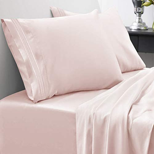 Book Cover Sweet Home Collection 1800 Thread Count Soft Egyptian Quality Brushed Microfiber Luxury Bedding Set with Flat, Fitted Sheet, 2 Pillow Cases, Twin, Pale Pink