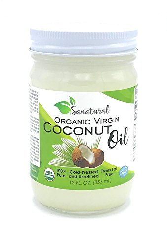 Sanatural Organic Virgin Coconut Oil, 100% Pure, Cold Pressed and Unrefined, Non-GMO, Trans Fat Free, 12 fl oz