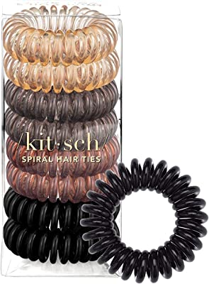 Kitsch Spiral Hair Ties for Women – Hair Ties No Damage, Ponytail Holders for Thick and Thin Hair – Creaseless and Dent-Free Coil, Phone Cord Style | Ideal Gifts for Women - 8pc Set, Brunette