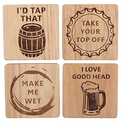 Funny Beer Coasters Set of 4 Wood Square Drink, Home Bar, Brewery Gifts, Wooden Coasters, Housewarming Gift
