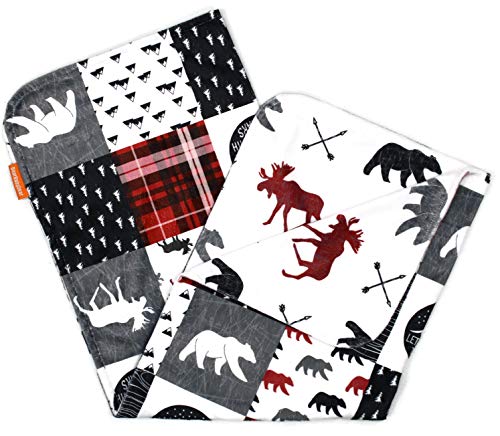 Dear Baby Gear Bears Deluxe Baby Blanket - Reversible, Milestone & Newborn Gifts for Girls and Boys - Bears, Moose, Northwood Adventure Faux Quilt, Moose, Arrows, 40" x 30"