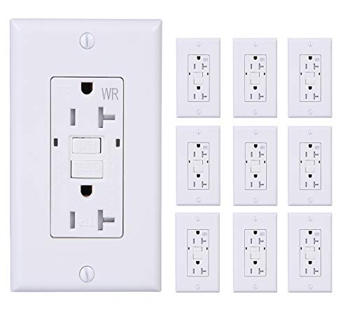 [10 Pack] LGL 20Amp 125V GFCI Duplex Self-Test Receptacle Outlet, Tamper Resistant, Weather Resistant, UL listed, 2 LED Indicator Lights, End-of-Life Alarm, Indoor and Outdoor Outlets, White