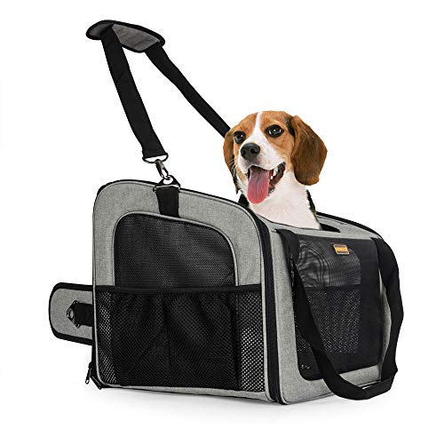 MARKSIGN Pet Booster Seat with Built-in Tether and Removable Plush Liner, Pet Carrier, Holds Small Dogs up to 20lbs.