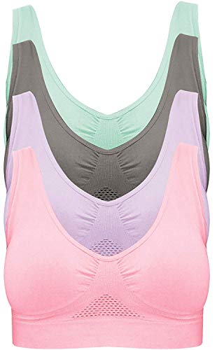 4-Pack Women's Seamless Wireless Cooling Unpadded Comfort Bra (Blue Glass, Lady Pink, Purple Heather, Neutral Gray, XXX-Large)