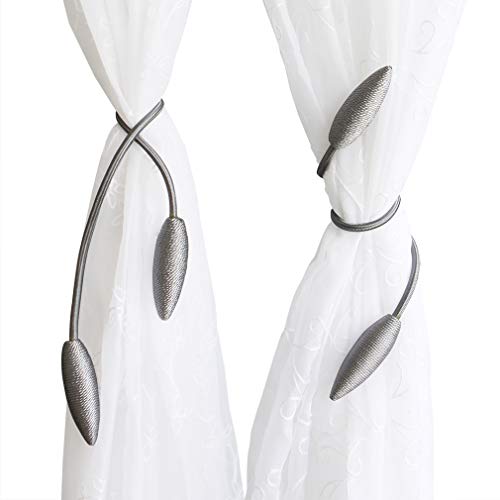 Valea Home 2 Pieces Curtain Tiebacks Clips Creative Window Drape Twist Tie Backs European Style Custom Made Curtain Holders Decorative Draperies Holdbacks, Silver Grey