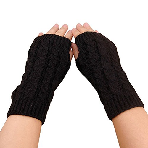 elegantstunning Fingerless Knitted Gloves with Thumb Hole Women Men Winter Fashion Solid Crochet