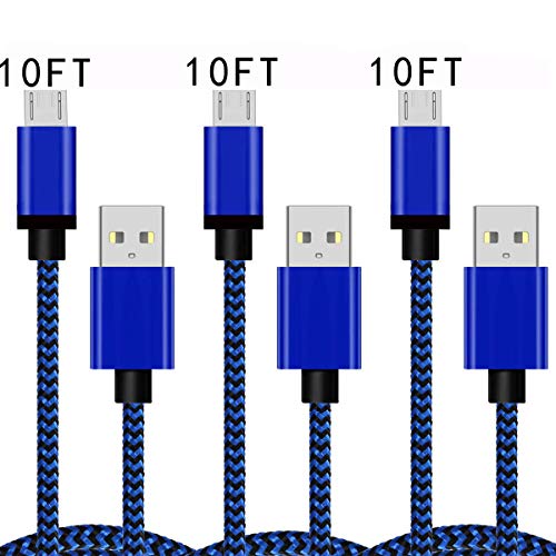 Micro USB Charging Cable 10FT 3Pack Fast Android Charger Cord Rapid Compatible for Samsung Galaxy J7 S7 J3 S6 Edge Note 5 LG Stylo 2/3 G3 G4 V10 K20 K30 Plus Motorola Moto E4 E5 G4 G5