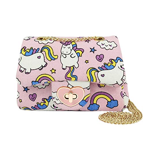 CMK Trendy Kids Sparkly Glitter Toddler Kids Purse for Girls Quilted Little Girl Purses (Unicorn (pink canvas)), mini