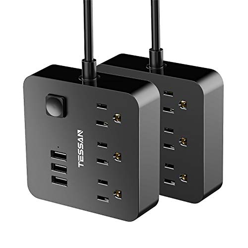2 Pack Power Strip with 3 USB 3 Outlet, TESSAN Desktop Charging Station with 5 ft Extension Cord with USB Ports, Mini Outlet Extender for Cruise Ship Dorm Room Accessories â€“ Black