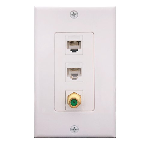 Cat6 Coax 1 Gang Wall Plate,Yomyrayhu,2 x Cat6 Female to Female RJ45 Ethernet,1 x 3Ghz Brass Plated with Gold F81 Coax (2RJ45+F)