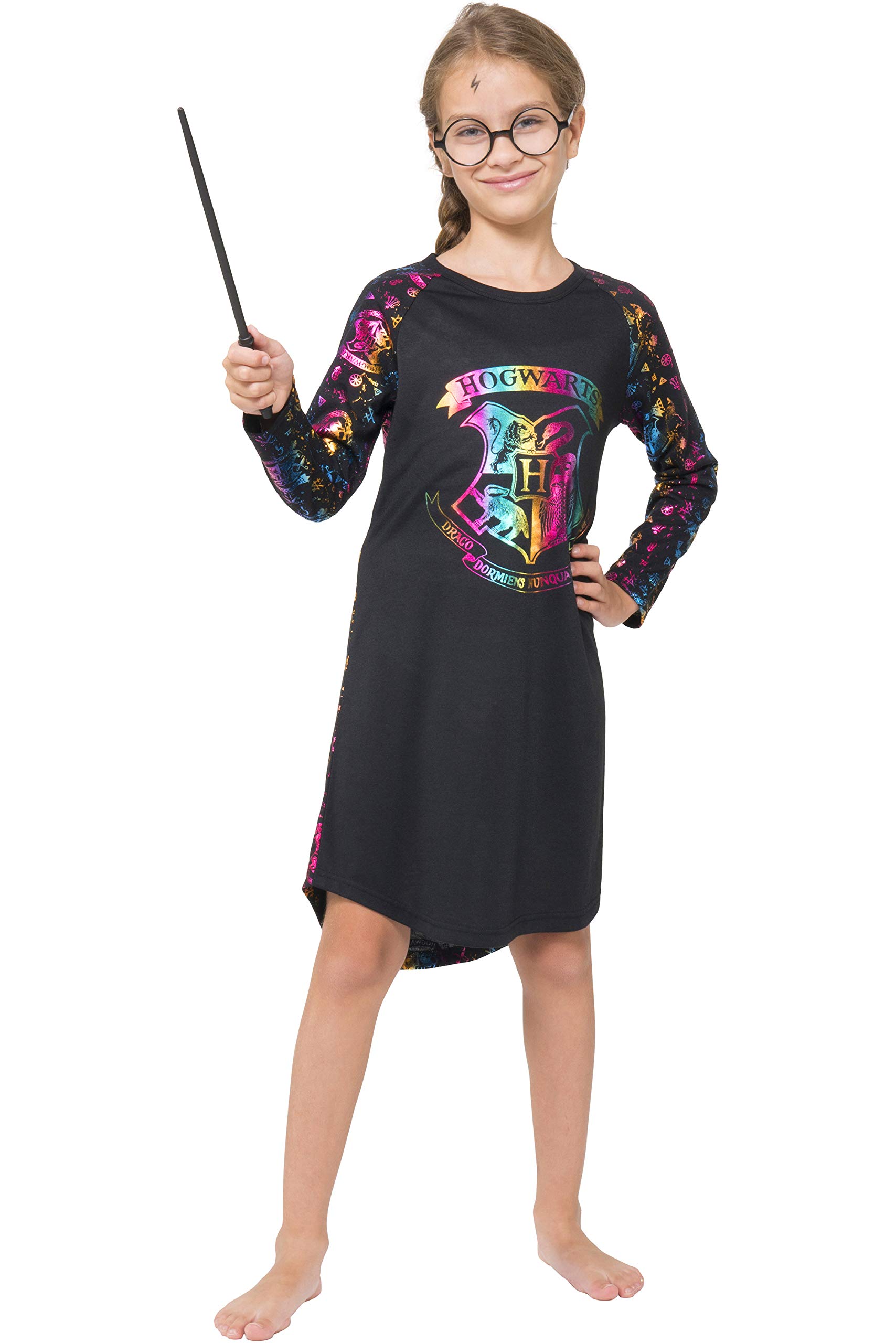 Harry Potter Girls Hogwarts Rainbow Hologram Raglan Nightgown Pajama 6