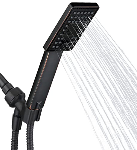 BRIGHT SHOWERS Handheld Shower Head Set High Pressure Hand Held Showerhead with 60 Inch Flexible Shower Hose and Adjustable Shower Arm Mount Bracket, 3 Spray Setting Shower Wand, Oil-Rubbed Bronze