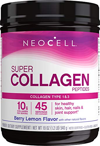 NeoCell Super Collagen Powder, Berry Lemon 19oz, Non-GMO, Grass Fed, Paleo Friendly, Gluten Free, Collagen Peptides Types 1 & 3 for Hair, Skin, Nails and Joints (Packaging May Vary), 71 Servings