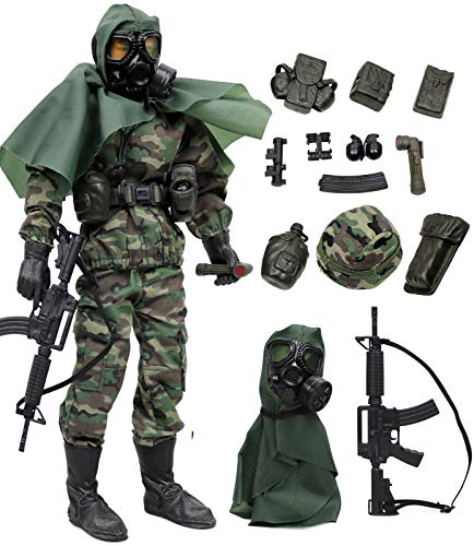 Click N' Play Military Marine Nuclear Biological Chemical (NBC) Specialist 12" Action Figure Play Set with Accessories, Brown