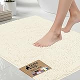 GORILLA GRIP Bath Rug Mat, Thick Soft Absorbent Chenille, Quick Dry Microfiber Mats, Rubber Backing Washable Shower Floor Rugs, US Designed Bathroom Bathmat Home Decor Accessories, 24x17, Ivory