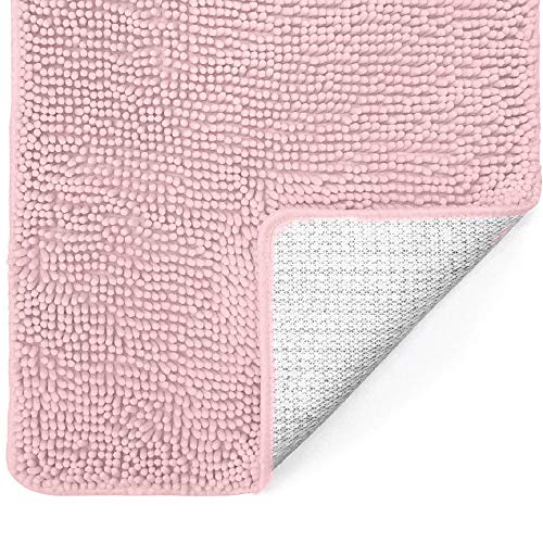 Gorilla Grip Original Luxury Chenille Bathroom Rug Mat (24 x 17), Extra Soft and Absorbent Shaggy Rugs, Machine Wash/Dry, Perfect Plush Carpet Mats for Tub, Shower, and Bath Room (Light Pink)