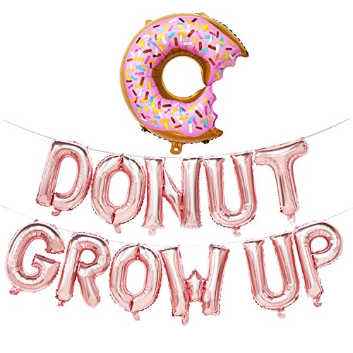 Donut Grow Up Balloons | Donut Grow Up Birthday Banner | Donut Birthday Party Decorations | Donut Theme Party Supplies | Donut Shape Balloons (Rose Gold)