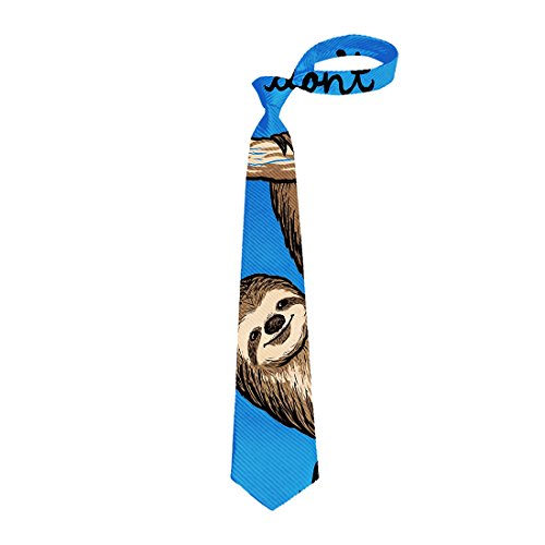 Mens Novelty Neck Ties Gifts, Gentleman Classic Skinny Neckties Cute Funny Lazy Animal Sloth Climbing Tree Trunk Wedding Party Textile Silk Tie Casual Formal Suit - Fashion Blue 3.2 inch