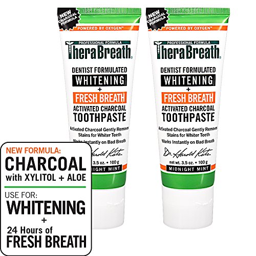 TheraBreath Whitening + Fresh Breath Charcoal Toothpaste, Midnight Mint Flavor, 3.5 Ounce Tube (Pack of 2)